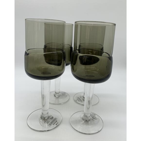 Pier 1 Goblet Black 12 Oz Double Dip Mouth Blown MCM Style Bar Ware Set Of 4 - Picture 1 of 6